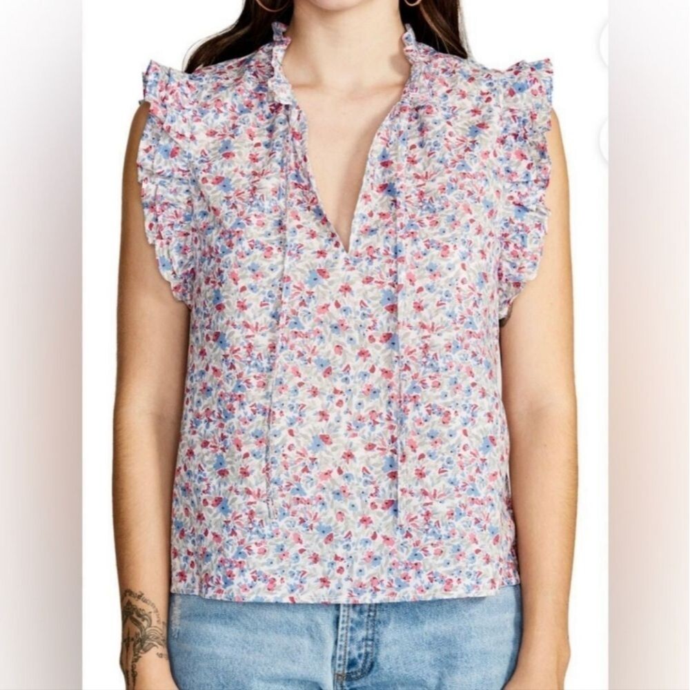 BB Dakota Women's NWT Pink Ruffle Ditsy Floral Sleeveless Blouse Size XS